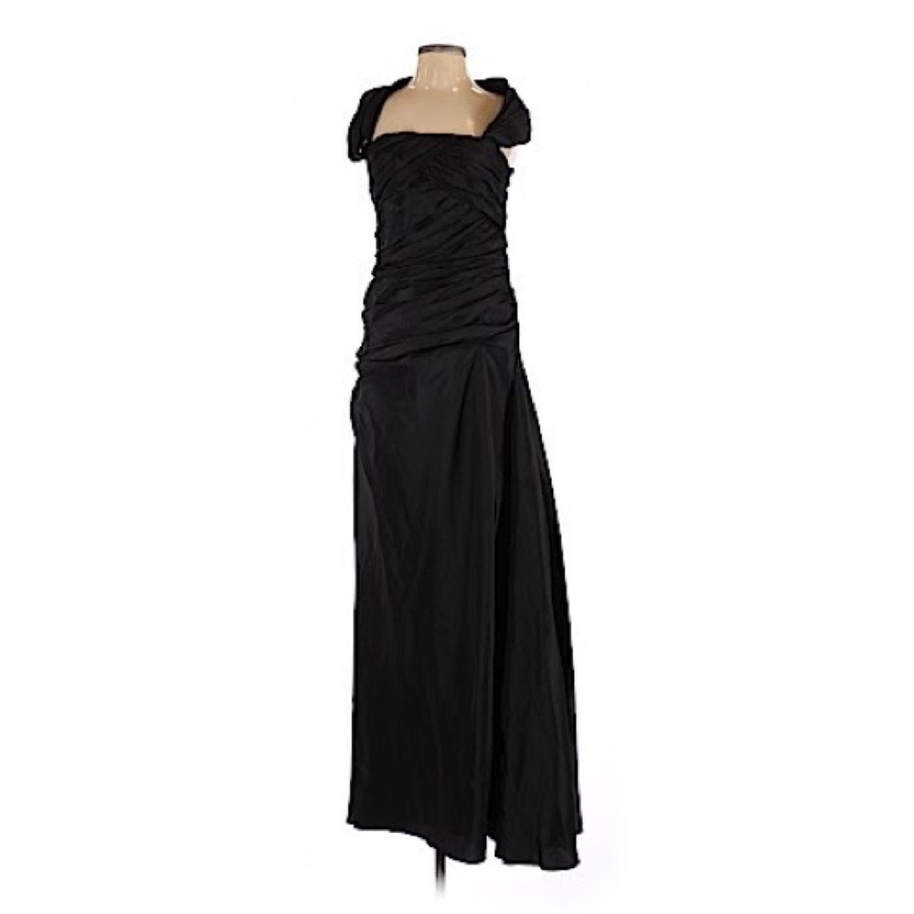 NEW LM Collection Black Satin Wrap Off The Shoulder Trumpet Full Length Gown 8